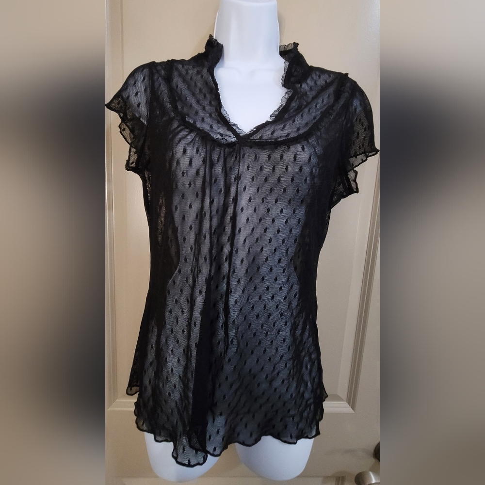 Lily White (Sheer) short sleeve blouse -Black- Size Medium